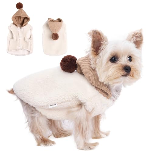 PupCorner Winter-Kapuzenpullover für kleine Hunde, Doppel-Fleece, niedlich, warm, ärmellos, Schnalle, Pullover für Teetasse, Chihuahua, Yorkshire, Mantel für kleine, mittelgroße Hunde und Katzen von PupCorner