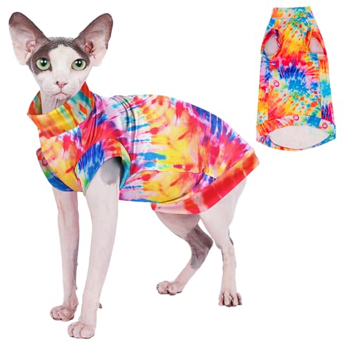 Sphynx Cat Tie Dye Kühlshirt, atmungsaktiv, dehnbar, Katzen-Sommerkleidung, weiches haarloses Katzen-Shirt, leichtes Sonnenschutzshirt mit LSF 50+ für Katzen und kleine Hunde (L (2,5-3,6 kg)) von PupCorner