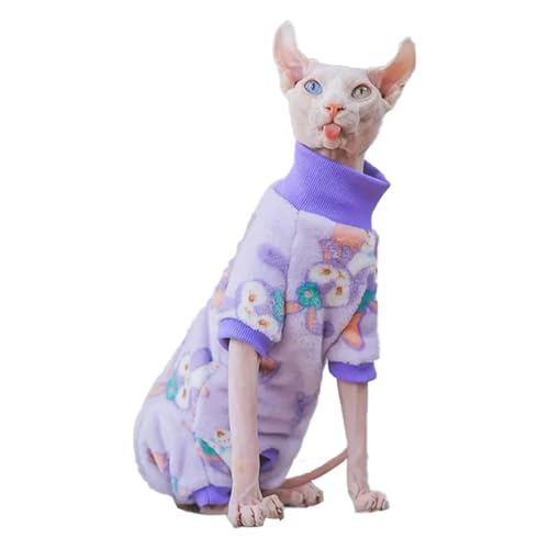 Sphynx Warmer Rollkragenpullover für Katzen, 4 Beine, dicke, weiche, doppelseitige Fleece-Kleidung für Katzen, Winter-Einteiler für Katzen und kleine Hunde, Pyjama für Katzen und Welpen, Violett (4 von PupCorner