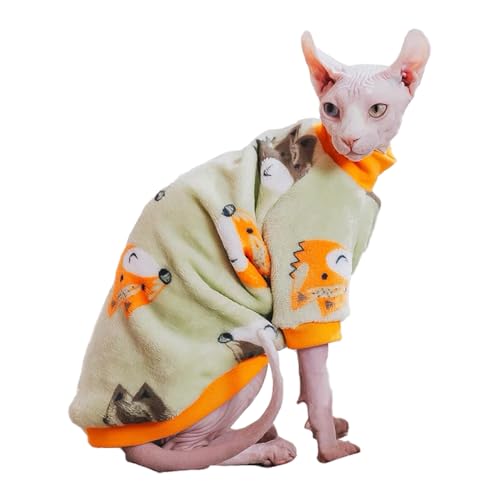 Sphynx Warmer Rollkragenpullover für Katzen, dicke, weiche, doppelseitige Fleece-Kleidung für Katzen, zweibeiniger Winter-Einteiler für Katzen und kleine Hunde, Pyjama für Katzen und Welpen (Fuchs, von PupCorner