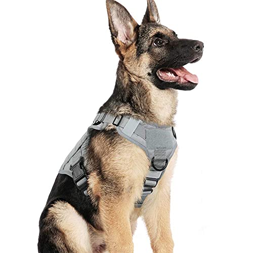 Arnes Großer Hund, No-Pull Arnes Hund, Anti-Zug, Atmungsaktiv, Trainingsweste mit 2 verstellbaren Ringen, mit MOLLE-System zum Training, Jagen, Grau|L von PupPal