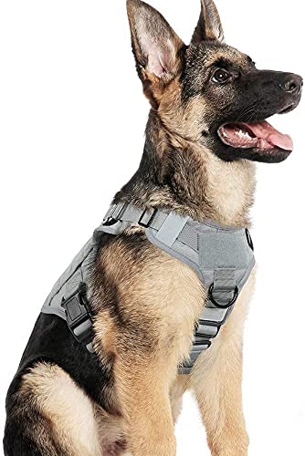 Arnes Großer Hund, No-Pull Arnes Hund, Anti-Zug, Atmungsaktiv, Trainingsweste mit 2 verstellbaren Ringen, mit MOLLE-System zum Training, Jagen, Grau|M von PupPal