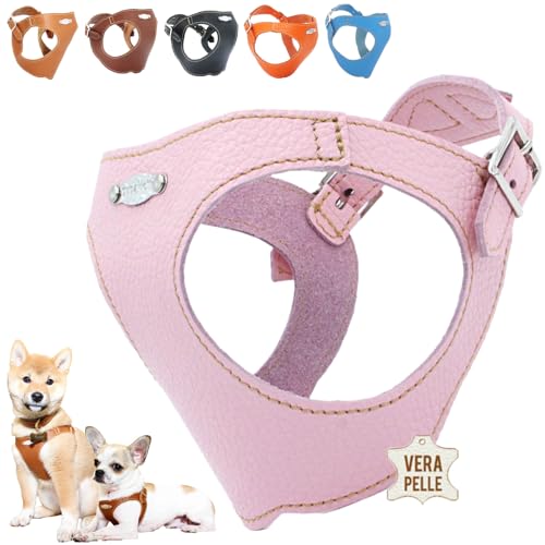 PUPAKIOTTI Brustgeschirr für kleine und mittelgroße Hunde, Leder-Hundegeschirr, ergonomisch und verstellbar, verfügbar Handgemacht in Italie (XL-XXL, Pink Baby) von Pupakiotti