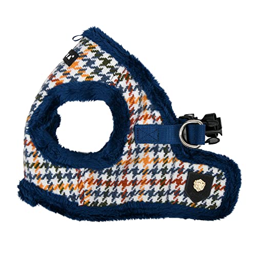 Puppia Kent Vest Hundegeschirr, Warm, Winter, Hahnentrittmuster für kleine und mittelgroße Hunde, Blau, Größe L von Puppia