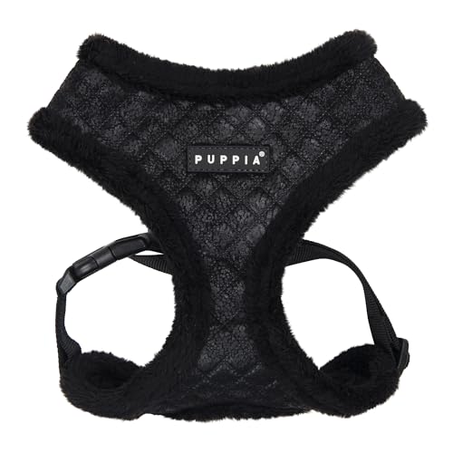 Puppia Douglas Hundegeschirr Überkopfgeschirr Warm Winter Rautenmuster Verstellbare Brust für Kleine und Mittelgroße Hunde, Schwarz, X-Large von Puppia