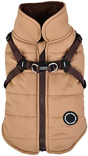 Puppia Hochwertiger Hundemantel für kleine Hunde und mittelgroße Hunde - wasserdicht und mit Fleece gefüttert für angenehme Wärme - Hundemantel mit Geschirr, Beige, XL von Puppia