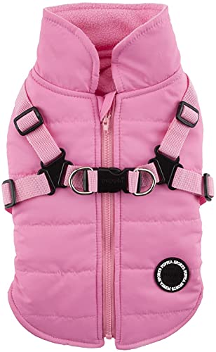 Puppia Hochwertiger Hundemantel für kleine Hunde und mittelgroße Hunde - wasserdicht und mit Fleece gefüttert für angenehme Wärme - Hundemantel mit Geschirr, Pink, M von Puppia