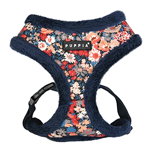 Puppia Gianni Hundegeschirr, Überziehgeschirr, warm, Winter, Blumenmuster, verstellbare Brust, für kleine und mittelgroße Hunde, Marineblau, Größe L von Puppia