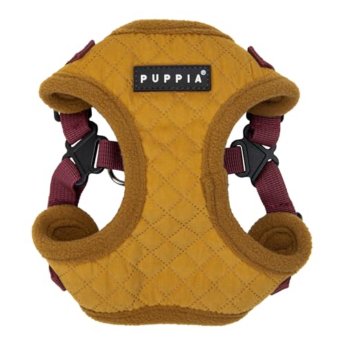 Puppia Irvin Comfort Hundegeschirr, Step-in, warm, Winter, Rautenmuster, Verstellbarer Hals und Brust für kleine und mittelgroße Hunde, Senf, Größe S von Puppia