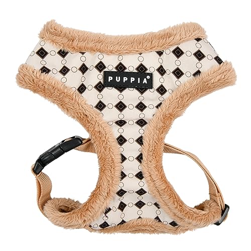 Puppia Jace Hundegeschirr, Überkopf, warm, Winter, Rautenmuster, verstellbare Brust, für kleine und mittelgroße Hunde, Beige, Größe L von Puppia