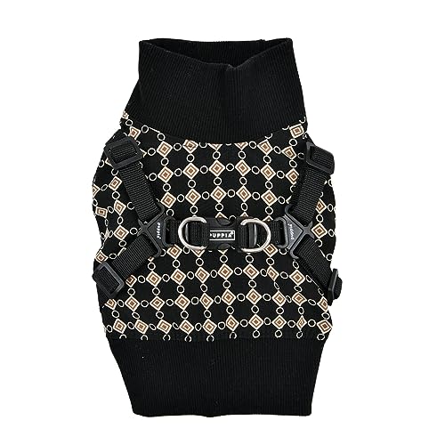 Puppia Jace Jacket Hundegeschirr Pullover Warm Winter Rautenmuster für kleine und mittelgroße Hunde, Schwarz, Größe S von Puppia