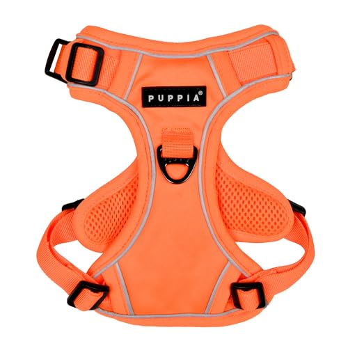 Puppia Neon Hundegeschirr, H, stabil, verstellbar, Hals und Brust, reflektierend, vorne und hinten, D-Ring für kleine und mittelgroße Hunde, Orange, Größe S von Puppia