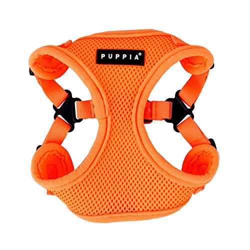 Puppia 4-Punkt Neon-Hundegeschirr für kleine und mittelgroße Hunde - leicht und super weich in vielen Farben - Antizuggeschirr für Hunde, Orange, L von Puppia