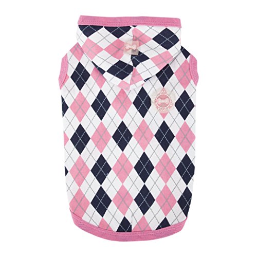 Puppia PAQA-TS1410 Hunde T-Shirt, Argyle Hood II, Pink, X-Large von Puppia