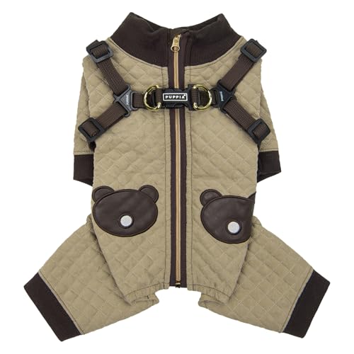 Puppia Quilo Warmer süßer Winteroverall mit integriertem Geschirr für kleine und mittelgroße Hunde, Beige, Größe M von Puppia