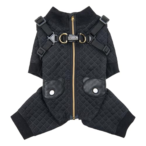 Puppia Quilo Warmer süßer Winteroverall mit integriertem Geschirr für kleine und mittelgroße Hunde, Schwarz, Größe L von Puppia