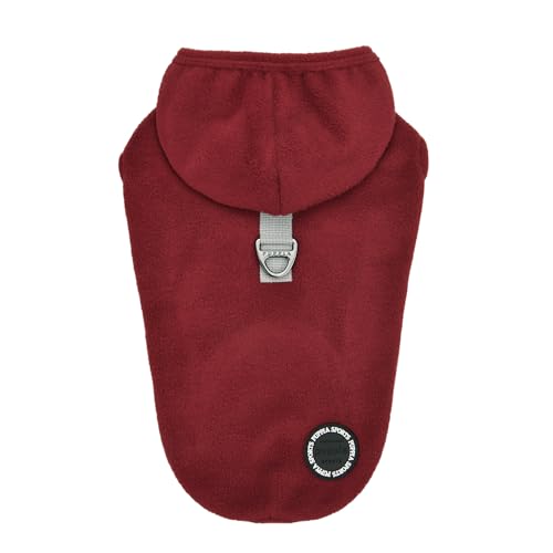 Puppia Zuko Warme Winter-Kapuzen-Fleece-Hemden mit integriertem Geschirr für kleine und mittelgroße Hunde, Weinrot, Größe M von Puppia