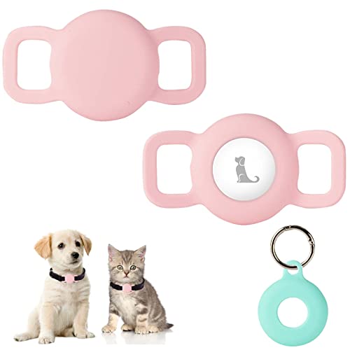 PuppyDoggy 2 Stück Silikon Schutz Hülle Kompatibel für Apple Airtag GPS Finder für Hundehalsband, katzenhalsband, Pet Loop Holder für AirTag & 1 Stück AirTag Schlüsselanhänger Halter (Klein, Rosa) von PuppyDoggy