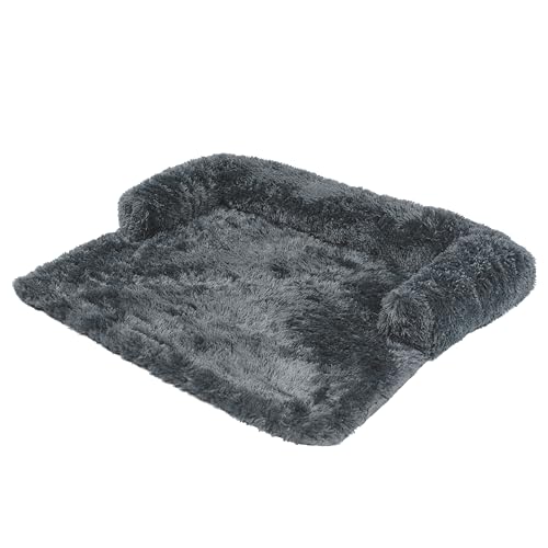 Flauschige Plüsch Hundebetten Katzenbett, Hundebett Couch für Sofaschutz, Hundematte, Haustierbett für Große Mittelgroße Hunde und Katzen, Waschbar rutschfest Hundekissen (L (110x95CM), Dunkelgrau) von PuppyJoy