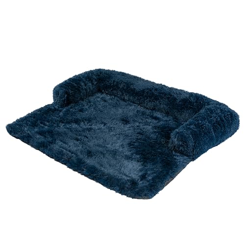 Flauschige Plüsch Hundebetten Katzenbett, Hundebett Couch für Sofaschutz, Hundematte, Haustierbett für Große Mittelgroße Hunde und Katzen, Waschbar rutschfest Hundekissen (L (110x95CM), Dunkelblau) von PuppyJoy