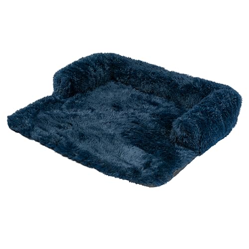 Flauschige Plüsch Hundebetten Katzenbett, Hundebett Couch für Sofaschutz, Hundematte, Haustierbett für Große Mittelgroße Hunde und Katzen, Waschbar rutschfest Hundekissen (S (76x76CM), Dunkelblau) von PuppyJoy