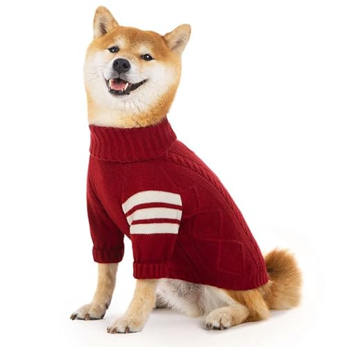 Hundepullover, klassischer Rollkragenpullover, für kaltes Wetter, für kleine, mittelgroße und große Hunde, Winter-Outfit, Haustierbekleidung, Rot, Größe M von Pupsooft