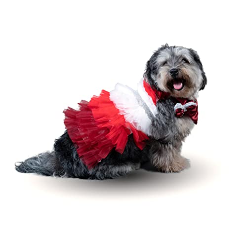 Puptail Hundekleid mit schönem Hundehalstuch Hundetücher für mittelgroße Hunde und große Hunde wie Shish Tzu, Labrador, Golden Retriever, Mops und Katzentücher, Größe M, Rot von Puptail
