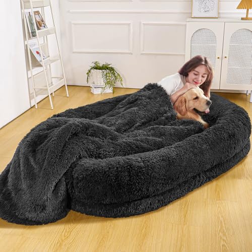 Purelax Hundebett mit selbstheizender Matte, 188 x 127 x 30 cm, für Erwachsene, riesiges extra Hundebett mit 228 x 152 cm, selbstwärmender Matte, für Kinder, wasserdicht und waschbar, rutschfest, von Purelax