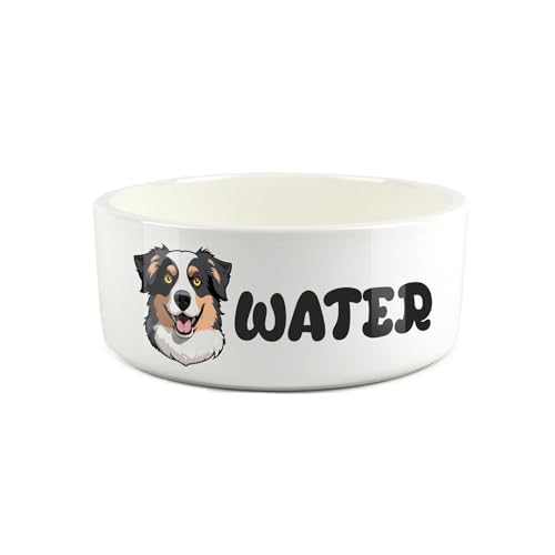 Australian Shepherd Futternapf – Cartoon-Hundeporträt großer Keramik-Wassernapf – Neuheit weißer Wassernapf für Hunde von Purely Home