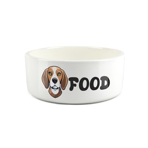 Beagle Futternapf für Hunde, Cartoon-Hundeporträt, groß, Keramik, Weiß von Purely Home
