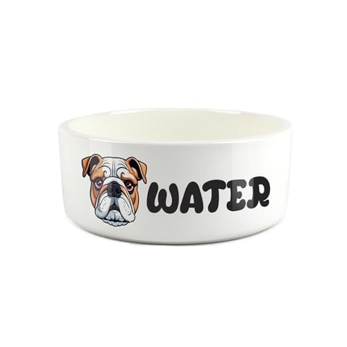 Bulldog Futternapf – Cartoon-Hundeporträt, großer Keramik-Wassernapf – Neuheit weißer Wassernapf für Hunde von Purely Home