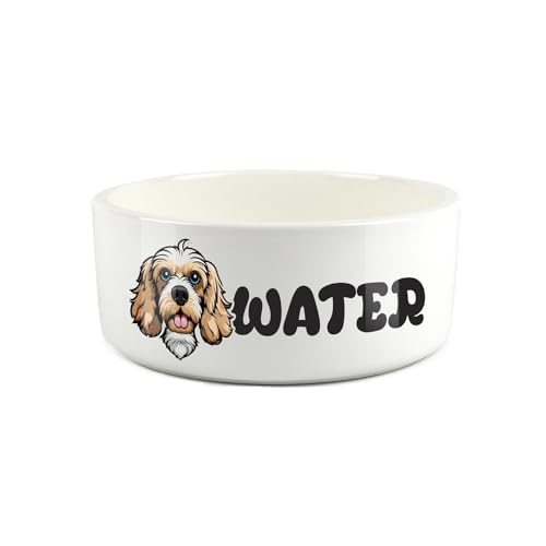 Cockapoo Futternapf für Haustiere, Cartoon-Hundeporträt, große Keramik-Wassernapf – Neuheit, weißer Wassernapf für Hunde von Purely Home