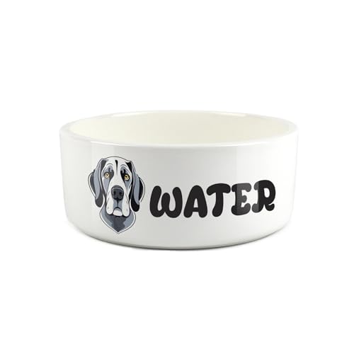 Dogge Futternapf – Cartoon-Hundeporträt großer Keramik-Wassernapf – Neuheit weißer Wassernapf für Hunde von Purely Home