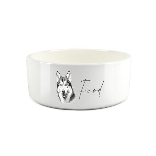 Husky Futternapf für Hunde, Schwarz und Weiß, Hochformat, Keramik, Weiß von Purely Home