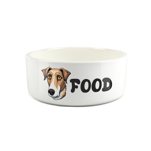 Lurcher Futternapf für Haustiere, Cartoon-Hundeporträt, groß, Keramik, Weiß von Purely Home