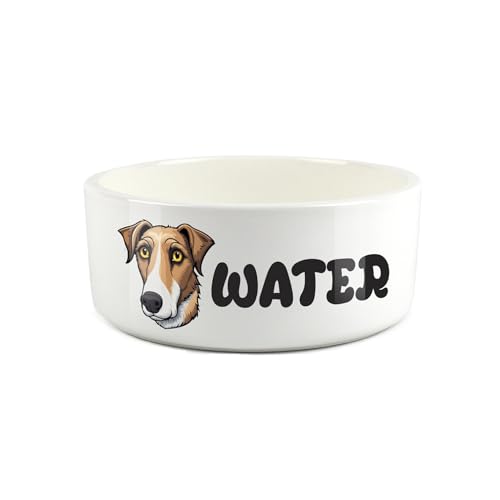 Lurcher Futternapf für Haustiere, Cartoon-Hundeporträt, große Keramik-Wassernapf – Neuheit, weißer Wassernapf für Hunde von Purely Home