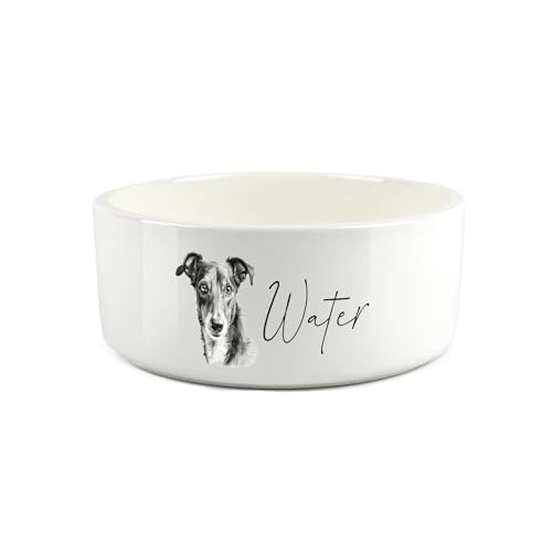 Lurcher Futternapf für Haustiere, Schwarz und Weiß, Hochformat, Keramik, Wassernapf für Hunde, Weiß von Purely Home