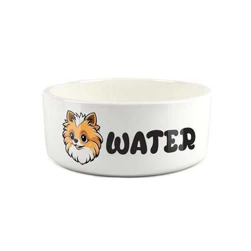 Pommersche Futternapf – Cartoon-Hundeporträt großer Keramik-Wassernapf – Neuheit weißer Wassernapf für Hunde von Purely Home