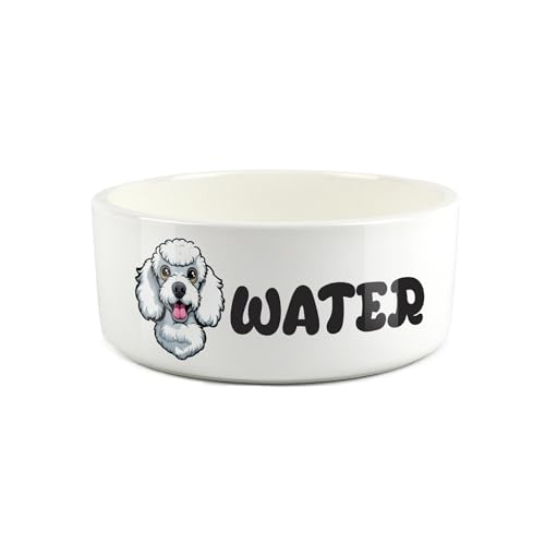 Pudel Futternapf – Cartoon-Hundeporträt großer Keramik-Wassernapf – Neuheit weißer Wassernapf für Hunde von Purely Home