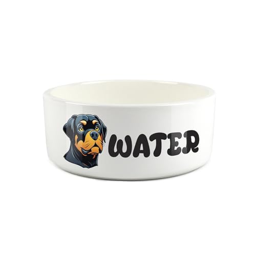 Rottweiler Futternapf – Cartoon-Hundeporträt großer Keramik-Wassernapf – Neuheit weißer Wassernapf für Hunde von Purely Home