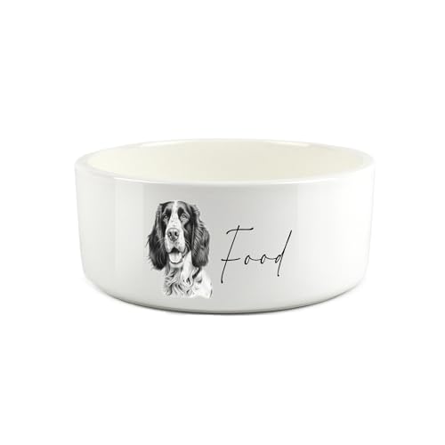 Springer Spaniel Futternapf – Schwarz & Weiß Hochformat Große Keramik Futternapf – Weißer Futternapf für Hunde von Purely Home