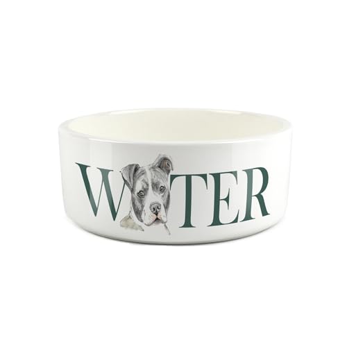 Staffy Pet Bowl – Staffordshire Bull Terrier großer Keramik-Wassernapf – weißer Wassernapf für Hunde von Purely Home