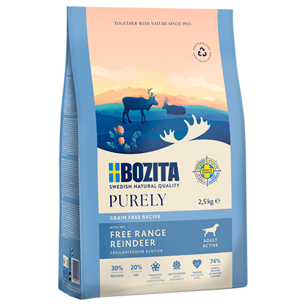 2 x 2,5 kg Bozita Dog Purely Grain Free zum Sonderpreis! - Adult Active Rentier von Purely