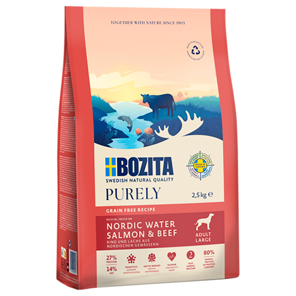 2 x 2,5 kg Bozita Dog Purely Grain Free zum Sonderpreis! - Adult Large Lachs & Rind von Purely