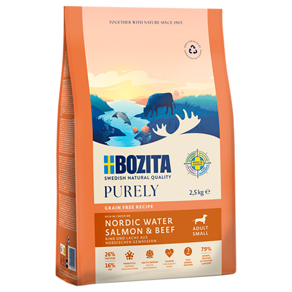 2 x 2,5 kg Bozita Dog Purely Grain Free zum Sonderpreis! - Adult Small Lachs & Rind von Purely