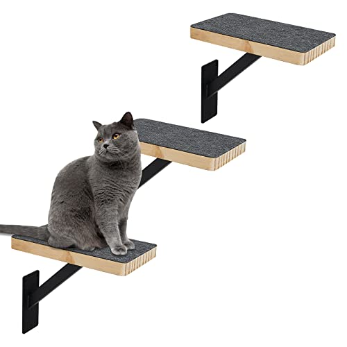 Purife Katzenkletterstufen für die Wand (3 Stück), stabile Metallstütze, Wandstufen, Wandregale, Indoor-Katzen-Wandmöbel und Sitzstange, Katzen-Hängemattenbett, Katzenleiter, Treppe - einfach zu von Purife