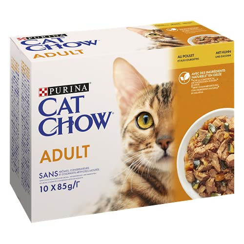 Cat Chow - Adult – mit Huhn und Zucchini – Lunchbeutel für Katzen – 10 x 85 g – 4 Stück von CAT CHOW