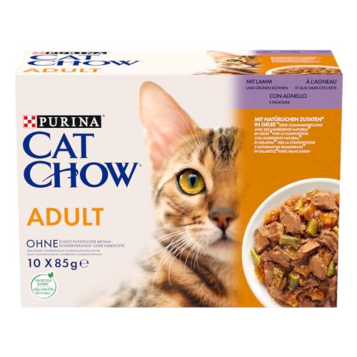 PURINA CAT CHOW | Katze für Erwachsene | Lunchbeutel | Lamm und grüne Bohnen in Soße | 10 x 85 g | Box von Purina Cat Chow