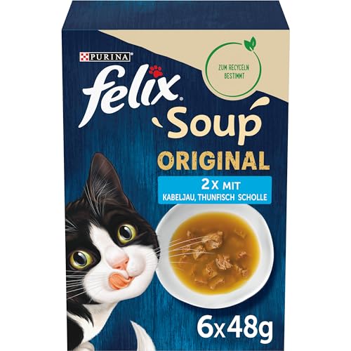 FELIX Soup Original mit Kabeljau, Thunfisch, Scholle Katzennassfutter 6x48g Portionsbeutel von Felix