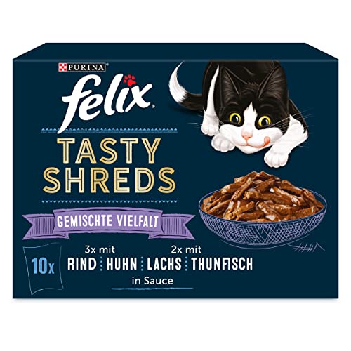 PURINA FELIX Tasty Shreds Geschmacksvielfalt Katzennassfutter Mix, Portionsbeutel, 10 x 80 g von Felix